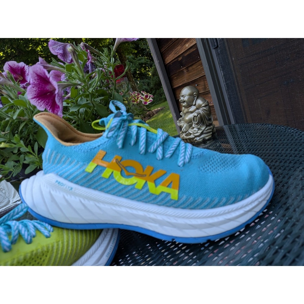 Hoka One One Carbon X3 Shoes Womens 8B Evening Primrose Scuba Blue 1123192 EPSB